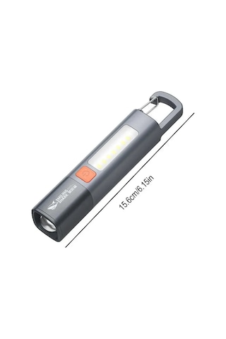 Jeehugo Usb Şarjlı Cob Yan Işıklı Fener, Çıkışlı Odak Ayarı, Outdoor Kamp İçin Dayanıklı Abs Kanca Feneri Gri