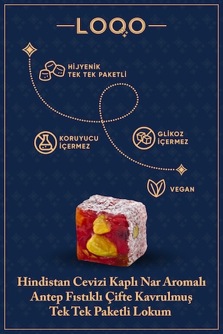 Loqo Nar Aromalı Antep Fıstıklı Çifte Kavrulmuş Lokum 1 KG