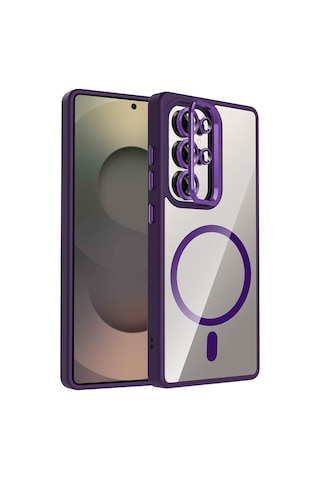 Zore Galaxy Uyumlu S25 Ultra Kılıf Standlı Ve Kamera Lens Hediyeli M-safe Şarj Özellikli Ogaa Etro Kapak - Derin Derin Mor