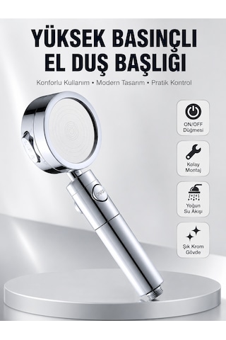 Kolay Montajlı 3 Modlu Yüksek Basınç Duş Başlığı Düz Renkli