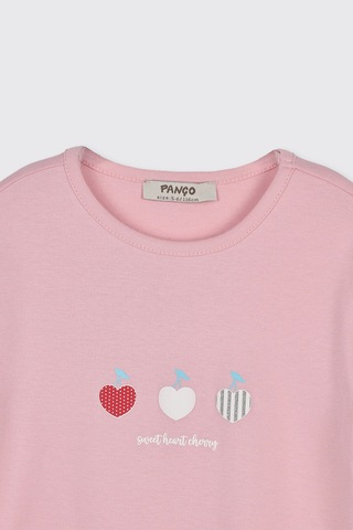 Panço Kız Çocuk Kiraz Baskılı Pembe Pijama Takımı