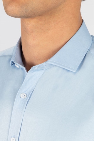 Tudors Modern Slim Fit Uzun Kollu Düz Saten Pamuklu Erkek Mavi Gömlek-23904 Mavi