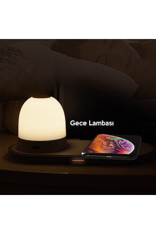 Kablosuz Wireless Şarj Cihazı+Gece Lambası-Beyaz