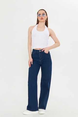Kutaf Koyu Lacivert Yüksek Bel Geniş Paça Bol,salaş Palazzo Jeans Lacivert