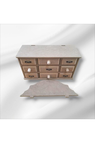 Ahşap-boyanabilir-9çekmeceli-çok Amaçlı Takı Ve Makyaj Kutusu