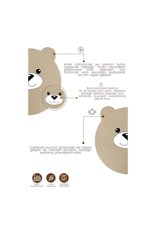 Mordesign Bebek/çocuk Oyun Halısı, Yenidoğan Emekleme Pedi, Aktivite Oyun Matı, Morbear Serisi, Kapiçino 100 X 100 Kapiçino