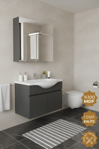 Teta Home Kahire 65 Cm Mdf Banyo Dolabı Seti Antrasit