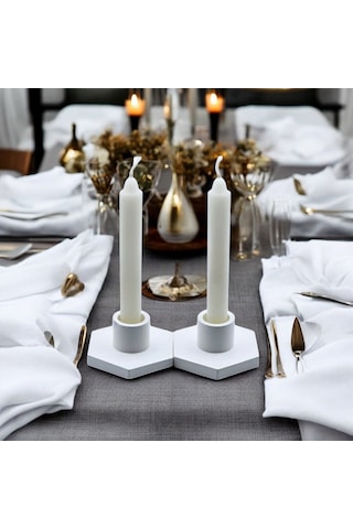 Lumen Dekoratif 2'li Mumluk & Şamdan Seti El Yapımı Obje Minimalist Tasarım Beyaz