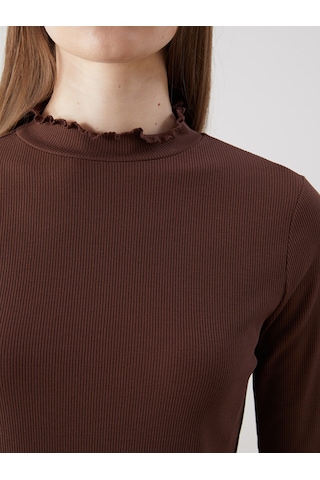 Lcw Modest Kahverengi Dik Yaka Kadın Body