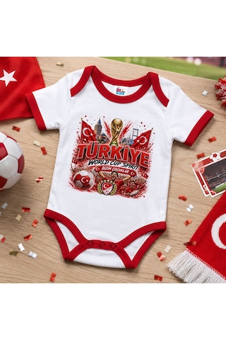Bk Gift Türkiye Taraftar Temalı 2026 Dünya Kupası Tasarımlı Kırmızı Bebek Body Zıbın-9 Tek Yürek Milli Takım Ruhu