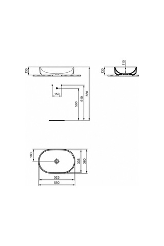 Tezgah Üstü Oval Çanak Lavabo 55 Cm T573201 Beyaz