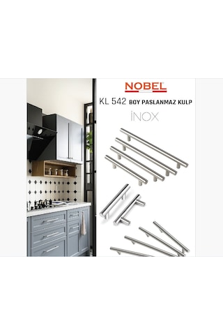 Paslanmaz Boy Kulp Nobel İnox 128 Mm Modern Dolap & Çekmece Kulpu 5 Li Paket Titanyum