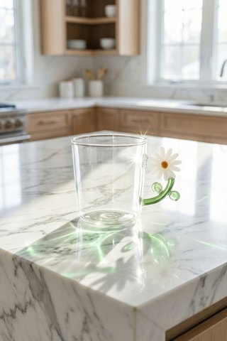 Pureglass Çiçek Kulplu Cam Kupa - 350 Ml