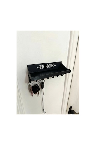 Home Yazılı Duvar Tipi Anahtarlık Ve Posta Kutusu Rafı7 Kancalı Dekoratif Anahtar Askısı 180x80x75mm Siyah