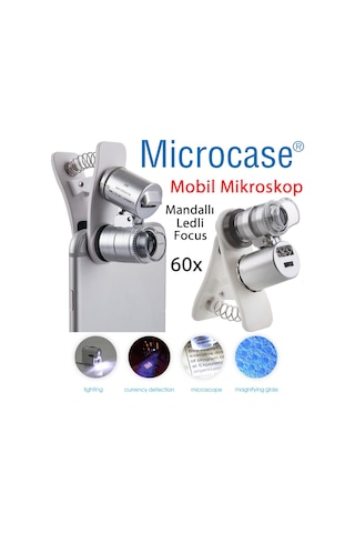 60X Mini Cep Telefonu için Mandallı Mikroskop Uv Ledli Büyüteç