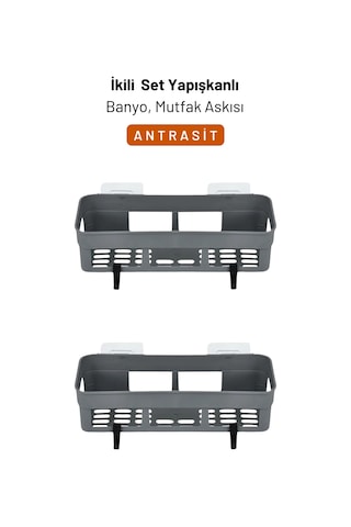 İkili Yapışkan Mutfak Banyo Organizeri Seti, Antrasit Antrasit - Gri
