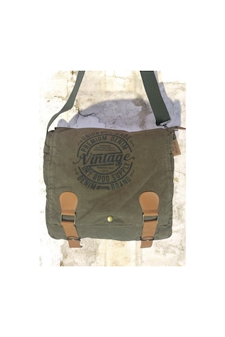Old Cotton Cargo Vintage Salaş Kaliteli Unisex Günlük Gezi Kamp Okul Postacı Omuz Çantası San Diego 32 Cm X 25 Cm Haki - Siyah