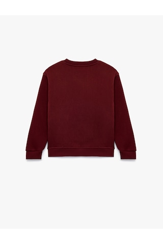 Koton Üç İplik Şardonlu Uzun Kollu Bisiklet Yaka Ayıcık Baskılı Sweatshirt Bordo 7wkg10260ak