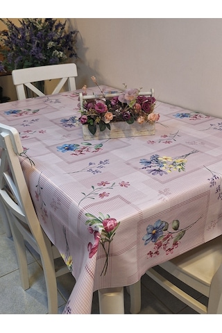 Elyaflı Pvc Muşamba - Desenli Silinebilir Masa Örtüsü Gri Fnt1240 Pembe