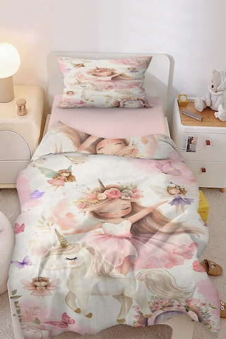 Peri Kız Unicorn Masalı Tek Kişilik Çocuk Nevresim Seti Pembe