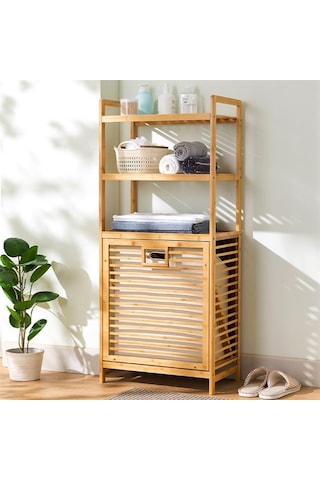 3 Organizer Raflı Ahşap Bambu Çek-aç Kirli Sepeti Diğer