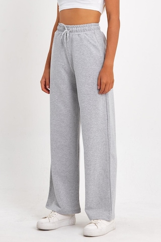 MMetalic Kadın Mevsimlik Salaş Geniş Rahat Paça Yan Cepli Siyah Eşofman Altı 001 Gri