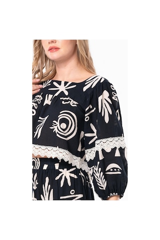 Eliş Şile Bezi Uzun Kol Şile Bezi Akyaka Güpür Detay Yazlık Otantik Crop Bluz Siyah Syh-siyah