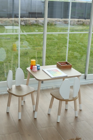 The Bunny 1 Masa + 2 Sandalye (Çocuklar için Yaz-Sil Montessori Aktivite ve Etkinlik Masa Sandalye Takımı)