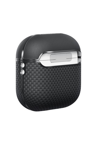 Apple Uyumlu AirPods 4 Kılıf 1500d Aramid Fiber Pitaka Ultra-slim Classic Serisi Black-grey Twill Kapak Siyah-gri