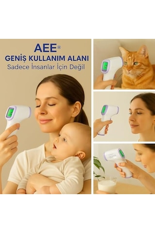 Aee Ce Onaylı Dijital Temassız Ateş Ölçer Termometre Tabanca Model Hafızalı Pilli Bebek Çocuk Kedi Köpek Ortam Nesne Yemek Havuz Oda