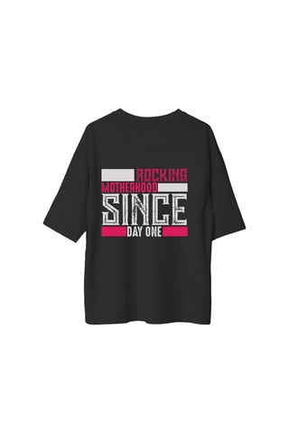 Paybuy Kadın Oversize Tişört Annelik Yolculuğu Retro Baskı Dijital Dtf T Siyah