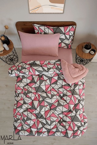 Geometrik Desen Tek Kişilik Uyku Seti - Pembe - 155 X 215