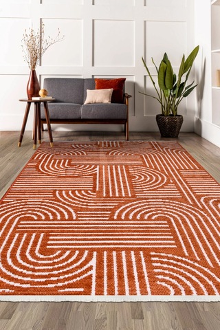 Revna Kiremit Turuncu Yıkanabilir Halı Kaydırmaz Tabanlı Pamuk Dokuma Salon Mutfak Koridor İçin Kiremit