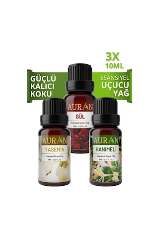 Auran Gül + Hanımeli + Yasemin Saf Esansiyel Uçucu Yağı 3 x 10 ML