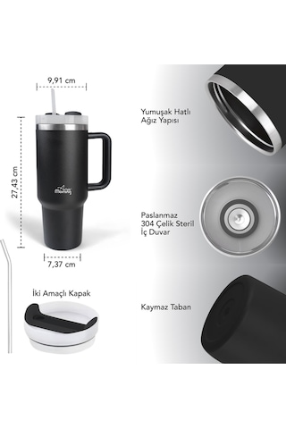 Any Morning Vaha 1200 Ml Üç Kademe Çevirmeli Kapaklı Çift Katman Çelik Termos Mug Siyah Sı2440217 Siyah