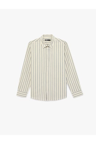 Koton Regular Fit Klasik Yaka Pamuklu Uzun Kollu Gömlek Lacivert Çizgili 6sam60029hw 7s2