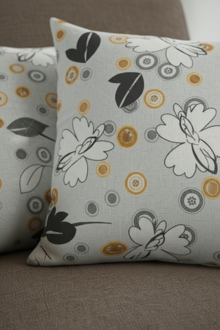 Chevron Bohem Dekoratif Punch Yastık Kırlent Kılıfı 2 Adet 45x45 Modern Çiçek Gri 45 x 45