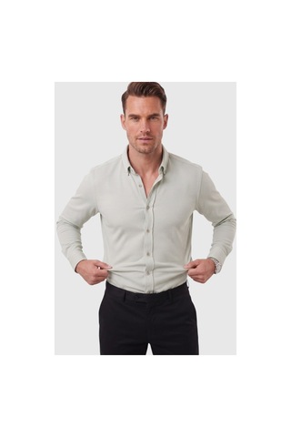 Deepsea Erkek %97 Pamuk Slim Fit Dar Kesim Petek Dokulu Likralı Örme Yeşil Gömlek 2600707