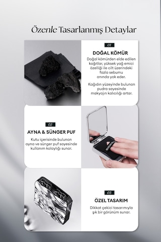 Muzigae Mansion Mirror Oil Paper Özel Tasarımlı Aynalı Kutu Sünger Puf ve Yağ Kontrol Kağıdı 50 Adet