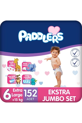 Paddlers Bebek Bezi 6 Numara X-Large 152 Adet (15+Kg) Ekstra Jumbo Set