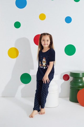 Anne Kız Kombin Desenli Viskon Kısa Kollu Pijama Takımı Anne Kız Ayrı Satılır Lacivert