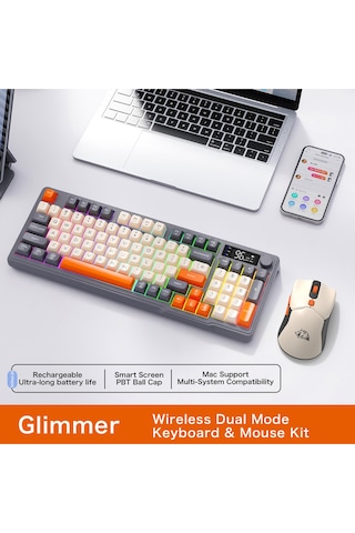 T96 2.4g Bt5.0 Çift Bağlantılı Tft Led Ekranlı Reinbow Gaming Oyuncu Klavye Mouse Set Diğer