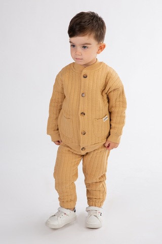 Erkek Çocuk Kapşonlu Kapitone Kumaş Hırkalı Alt Üst Takım Kahverengi