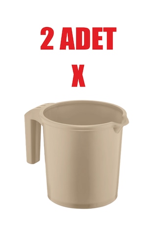 2'li Plastik Saplı Maşrapa 1600 Ml Tuvalet Banyo Plastik Su Kabı Kahverengi Bej - Kahverengi
