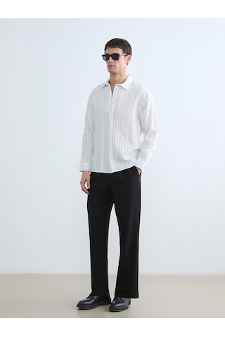 Lcw Vision Beyaz Regular Fit Çizgili Poplin Erkek Gömlek