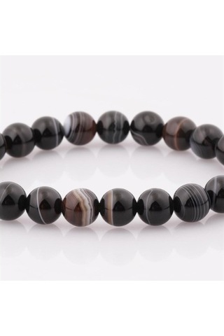 Tesbih Sakarya Siyah Damarlı Akik Taşı Doğaltaş Unisex Bileklik Siyah
