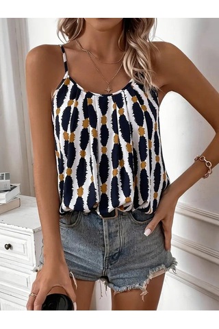 The İstanbul Kadın Askılı Yuvarlak Yaka Desenli Süprem Bluz Desenli