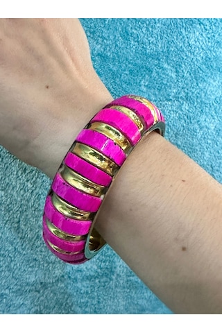 Sedef Kaplama Otantik Kadın Hint Bileziği Çap 7 Cm Pembe