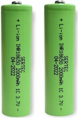 Sertec 18650 3.7V 2000 mAh 1C Li-ion Başlıklı Şarj Edilebilir Pil 2'li