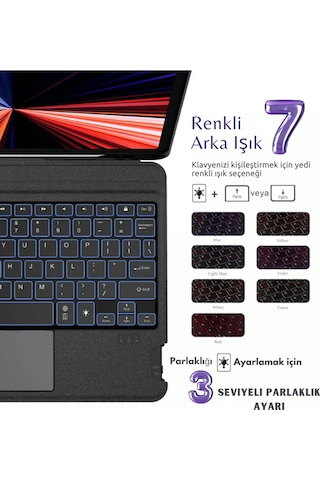 Apple Uyumlu iPad Air 11 M3 2025 Fuchsia Touch Pad Bluetooth Klavyeli Standlı Mıknatıslı Tablet Kılıfı Kılıf